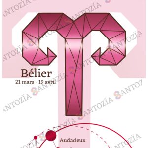 Affiche du signe astrologique bélier rose origami
