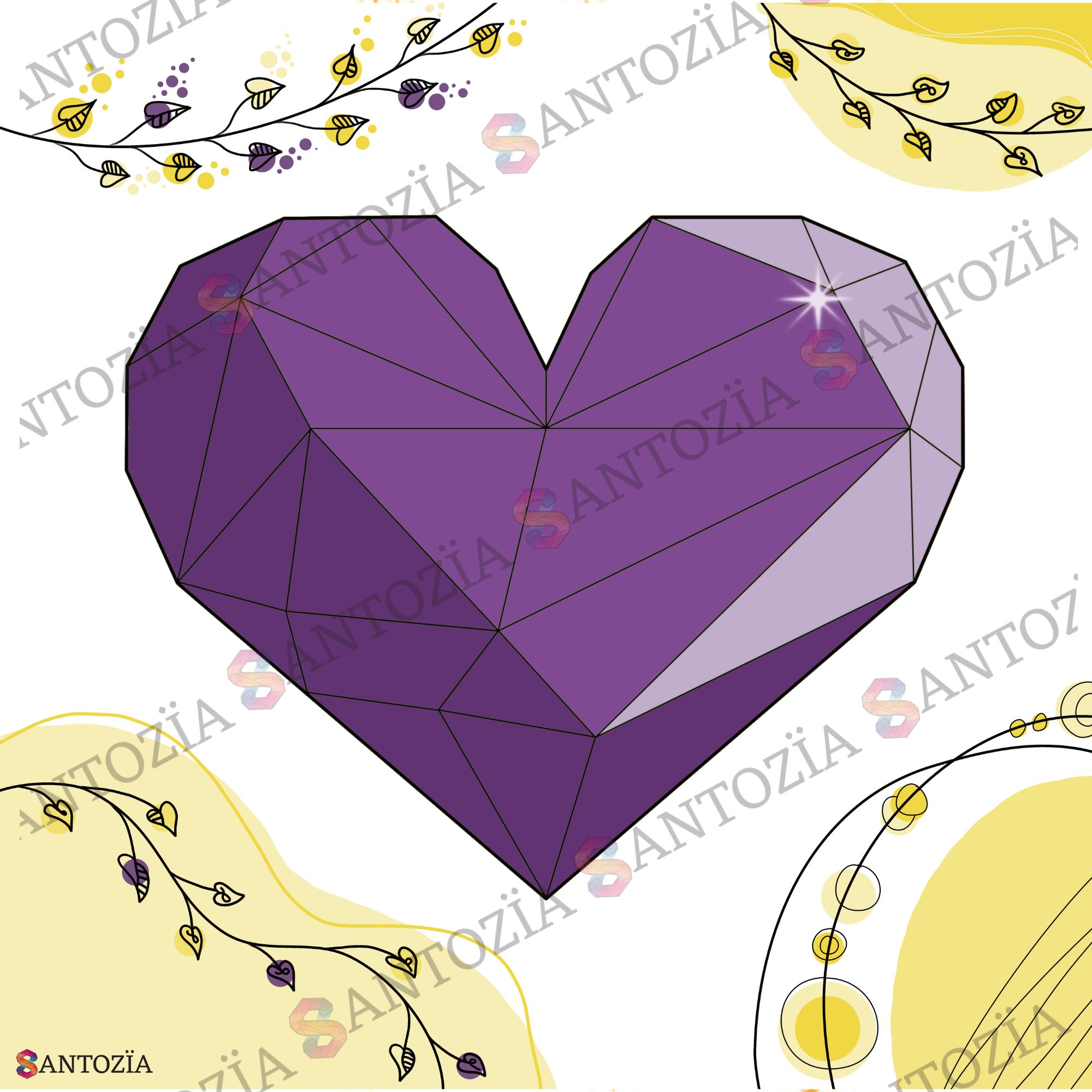 Affiche d'un coeur mauve origami