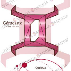 Affiche du signe gémeaux rose origami