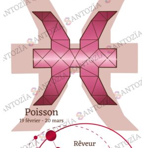 Affiche du signe astrologique poisson rose origami