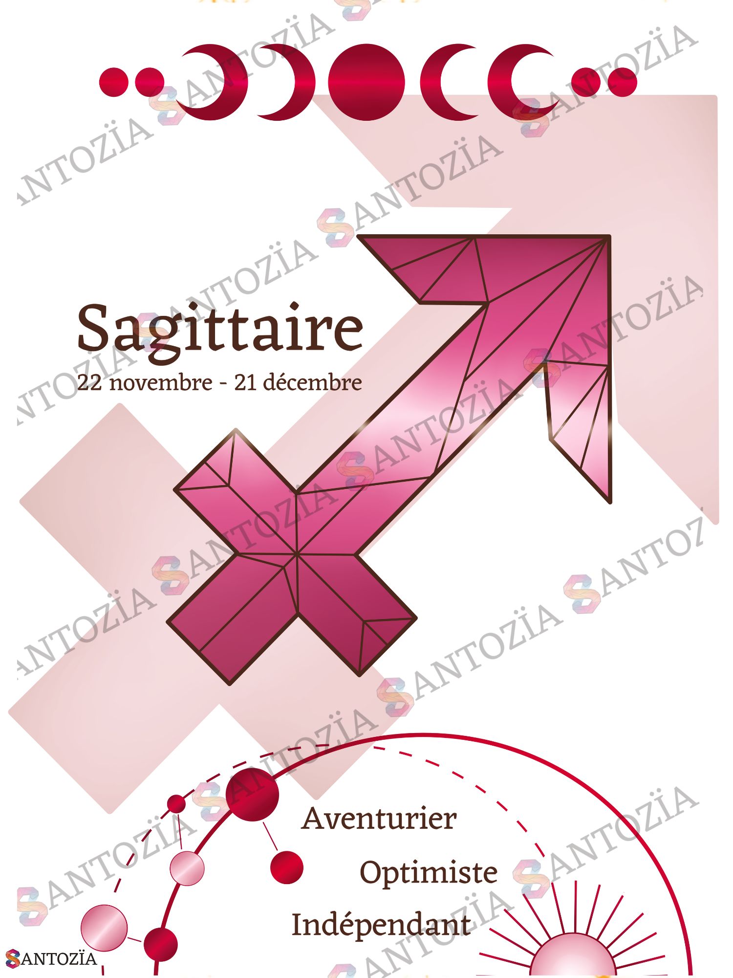 Affiche du signe astrologique du sagittaire rose origami