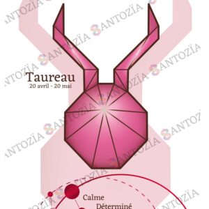 Affiche du signe astrologique taureau rose origami