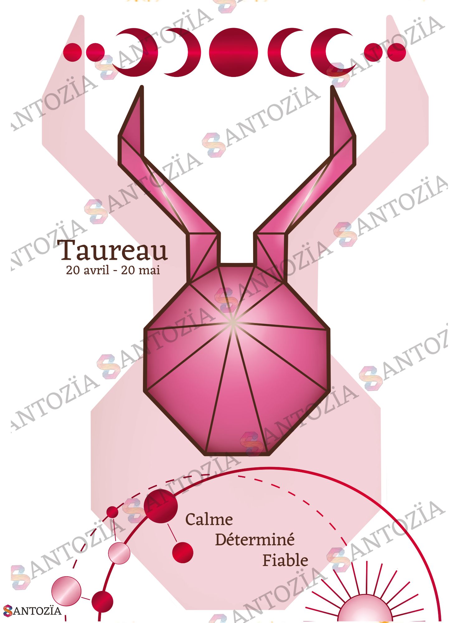 Affiche du signe astrologique taureau rose origami