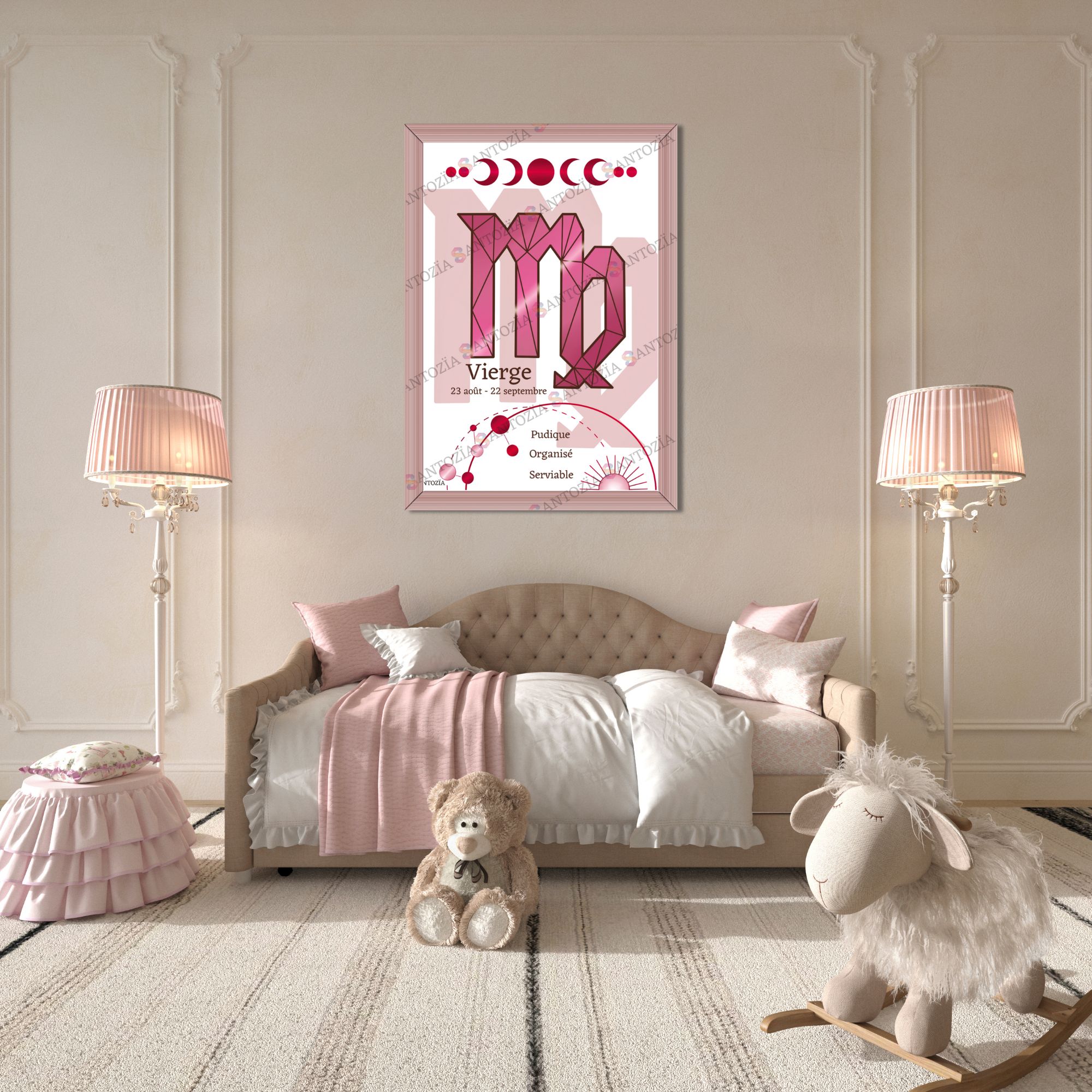 Photo d’un cadre du signe astrologique vierge rose origami dans une chambre