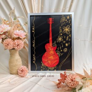 Affiche guitare rouge origami