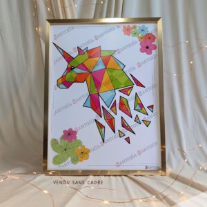 Affiche d'une licorne origami multi couleurs