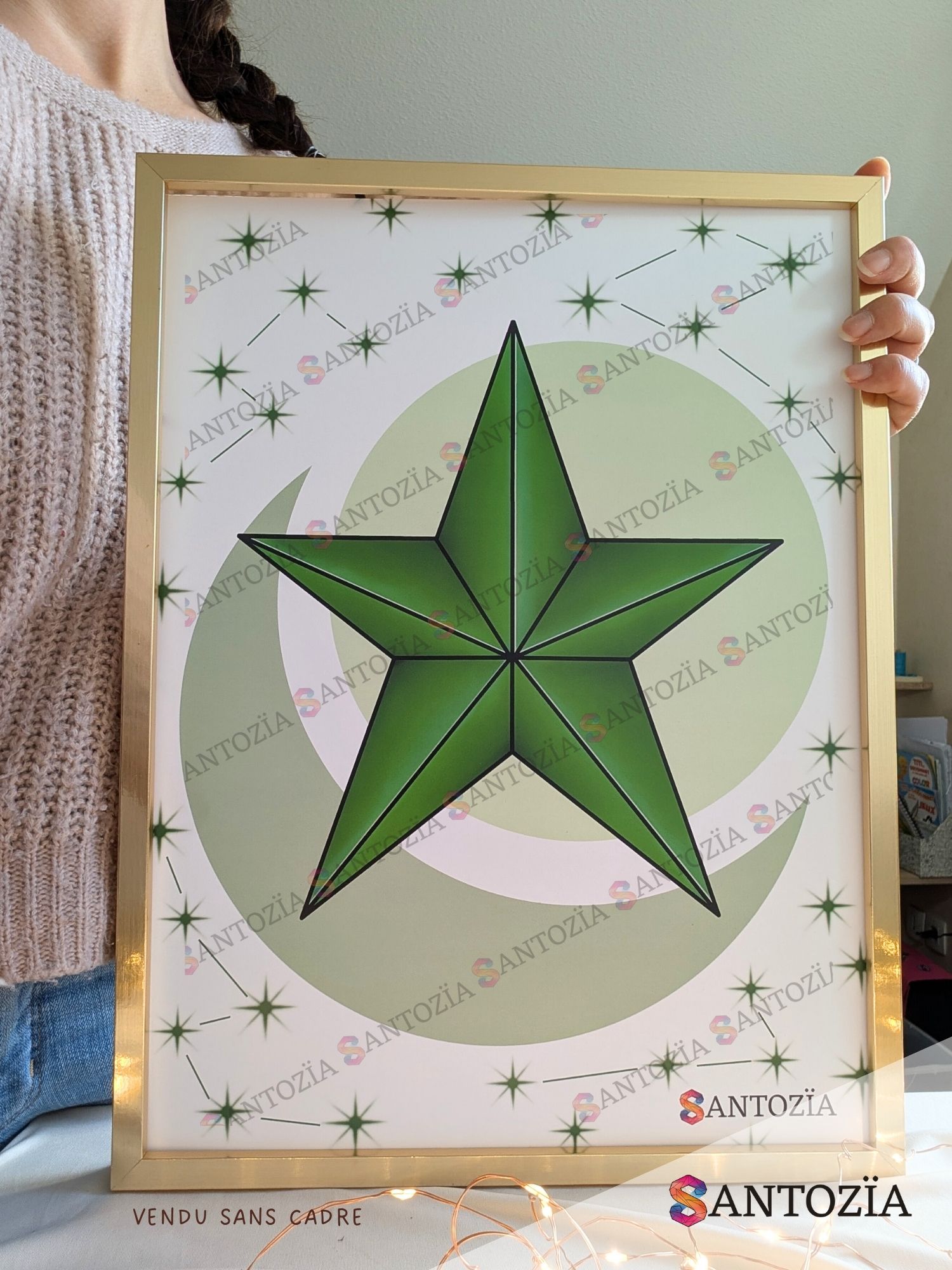 Affiche d'une étoile verte origami
